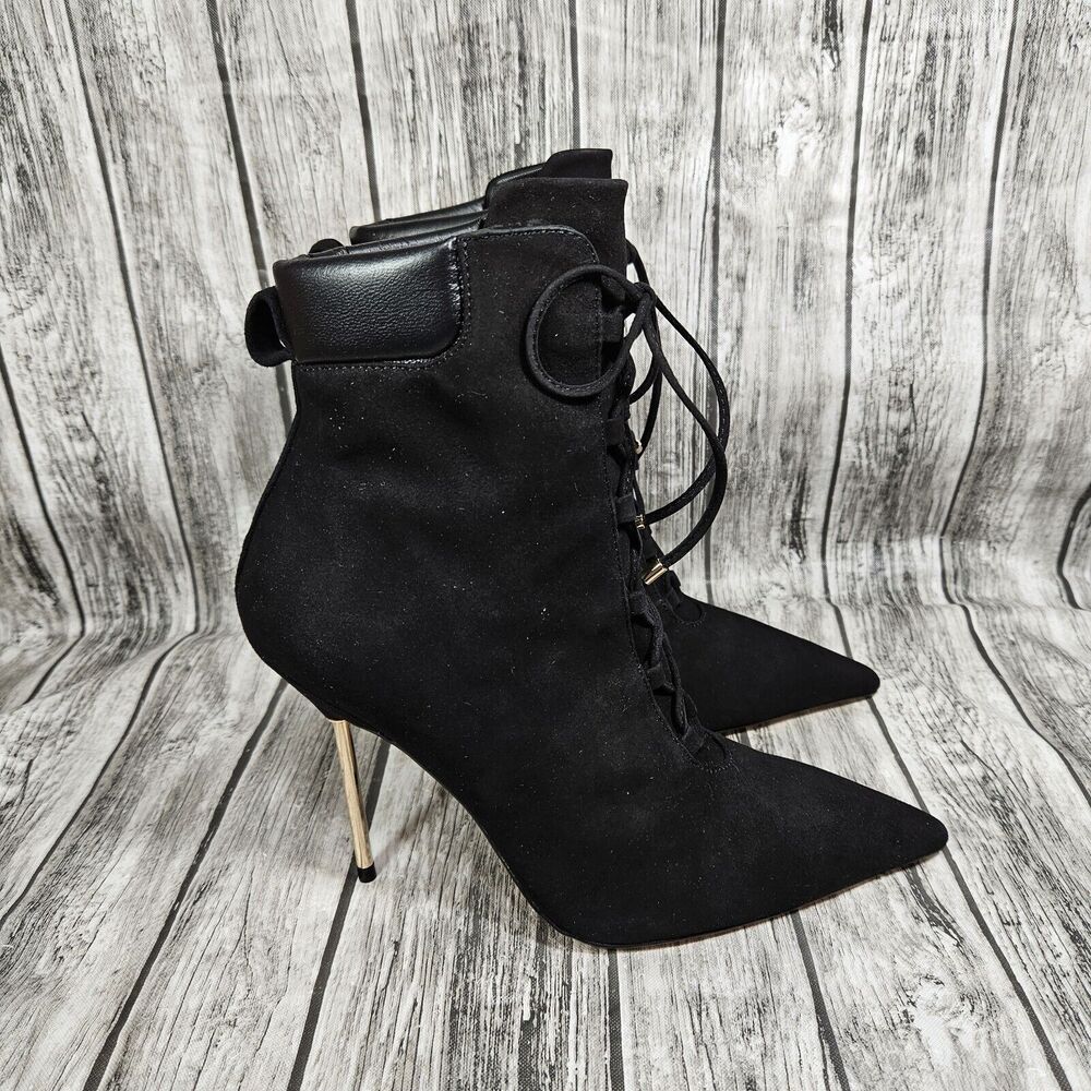Good American Healed Bootie Scandal Shoes Size 9.5 Suede Leather Lace Up Diva